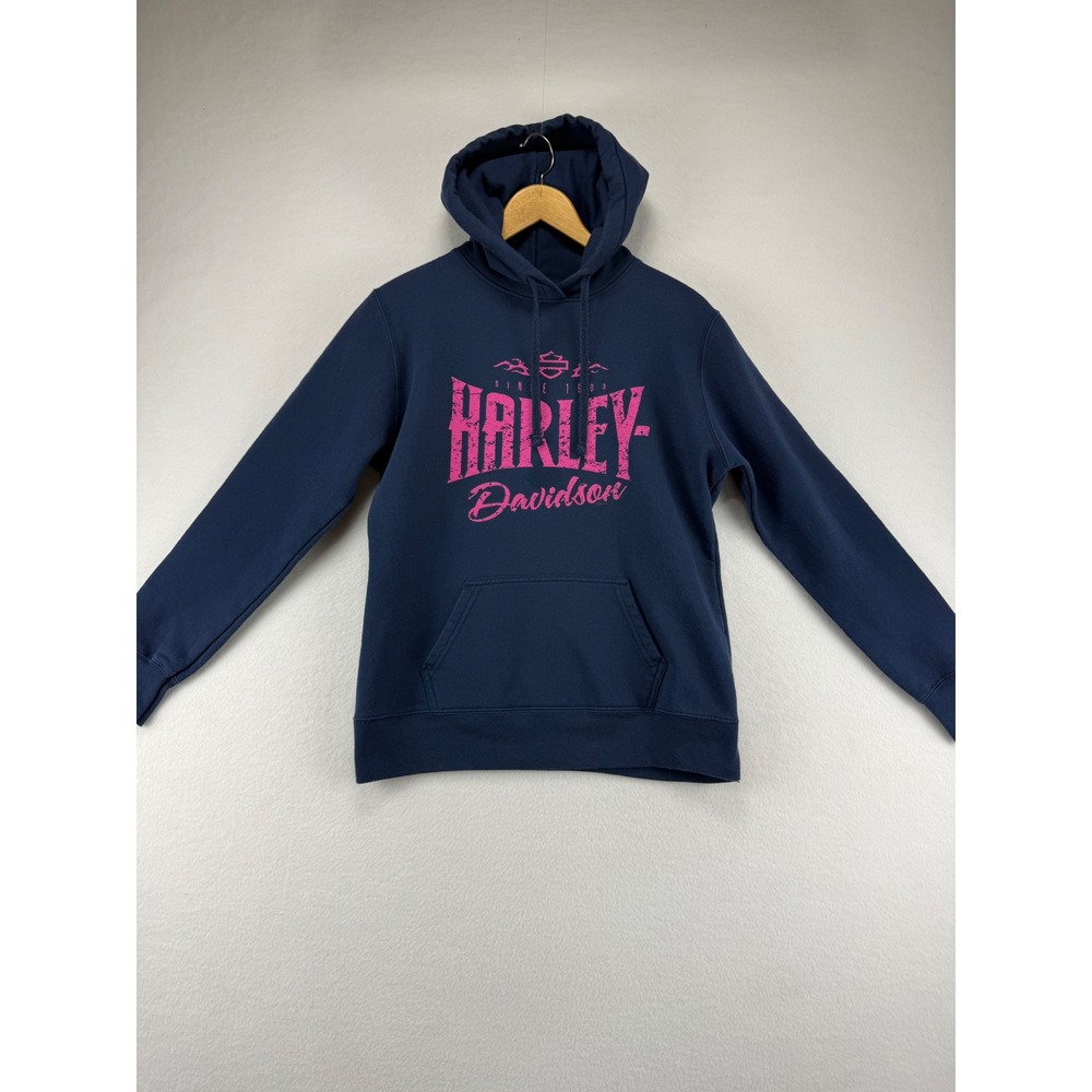 Harley-Davidson Hoodie Girls Medium Blue‎ Pink Graphic Pullover Sweatshirt